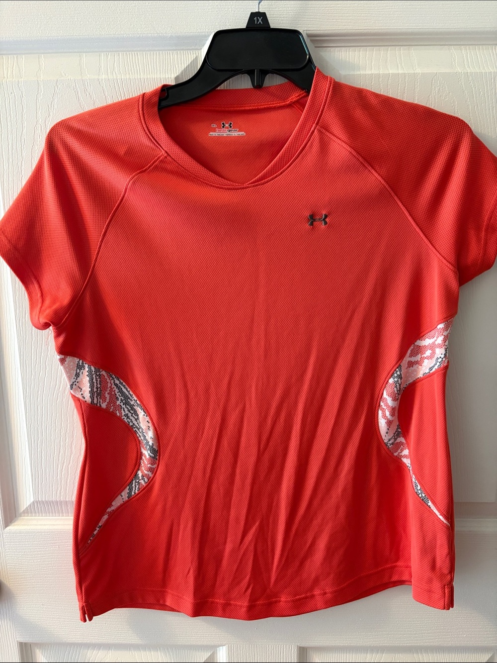 Under Armour Coral-Red Short Sleeve Performance Tee with Snakeskin Accents